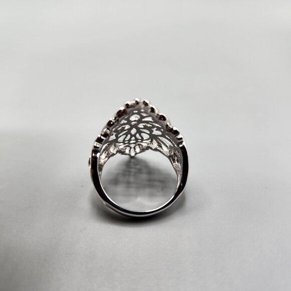 Sterling Silver Filigree Statement Ring Floral PAJ 925 Stamp Size 8 5.4g - Picture 9 of 10